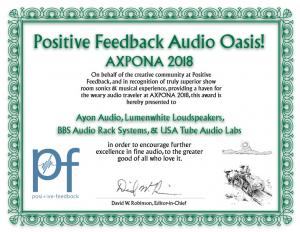 Positive Feedback Online Audio Oasis Award Ayon Lumenwhite BBS USA Tube Audio
