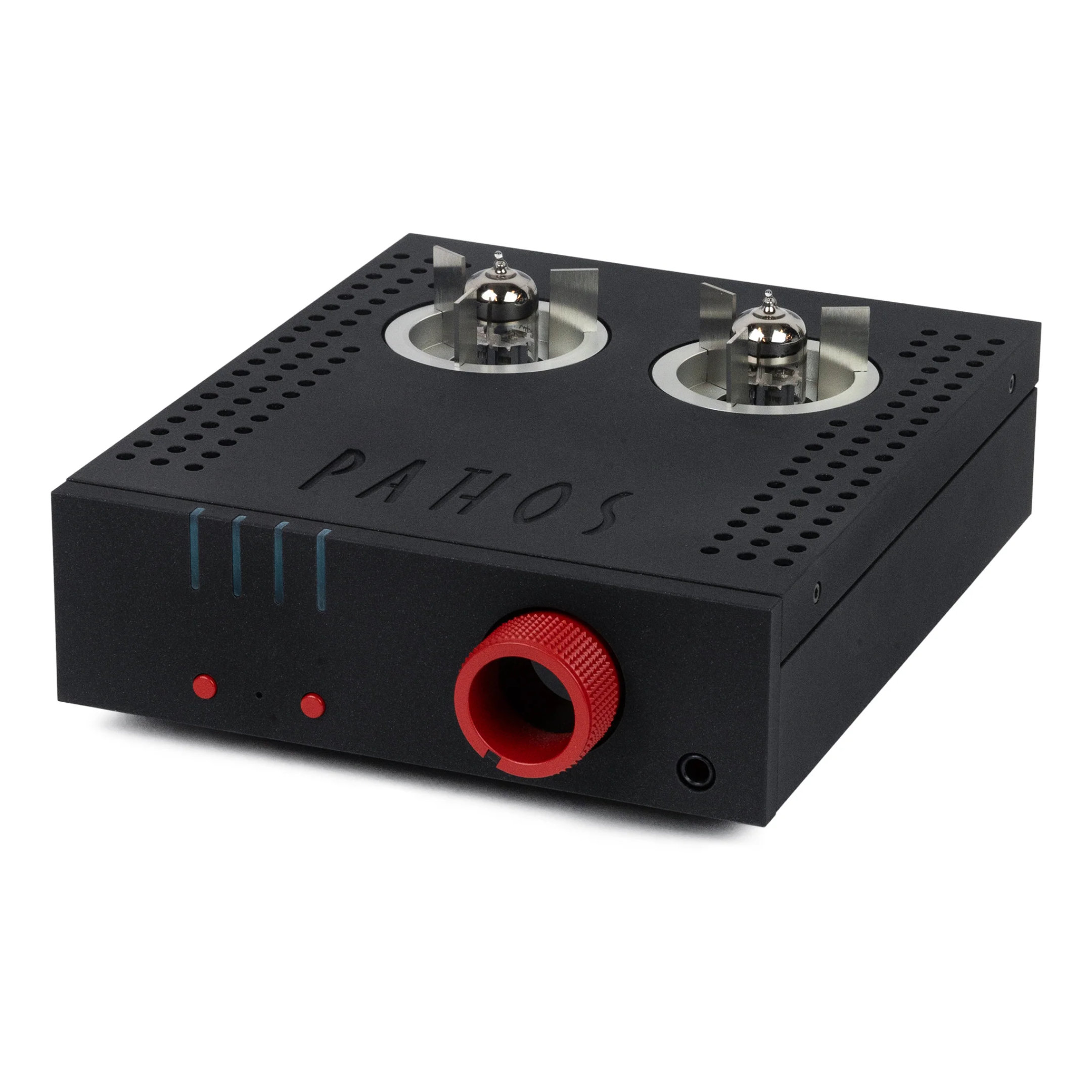 Pathos Aurium Headphone Amplifier black red - front angle - web Pathos Aurium Headphone Amplifier