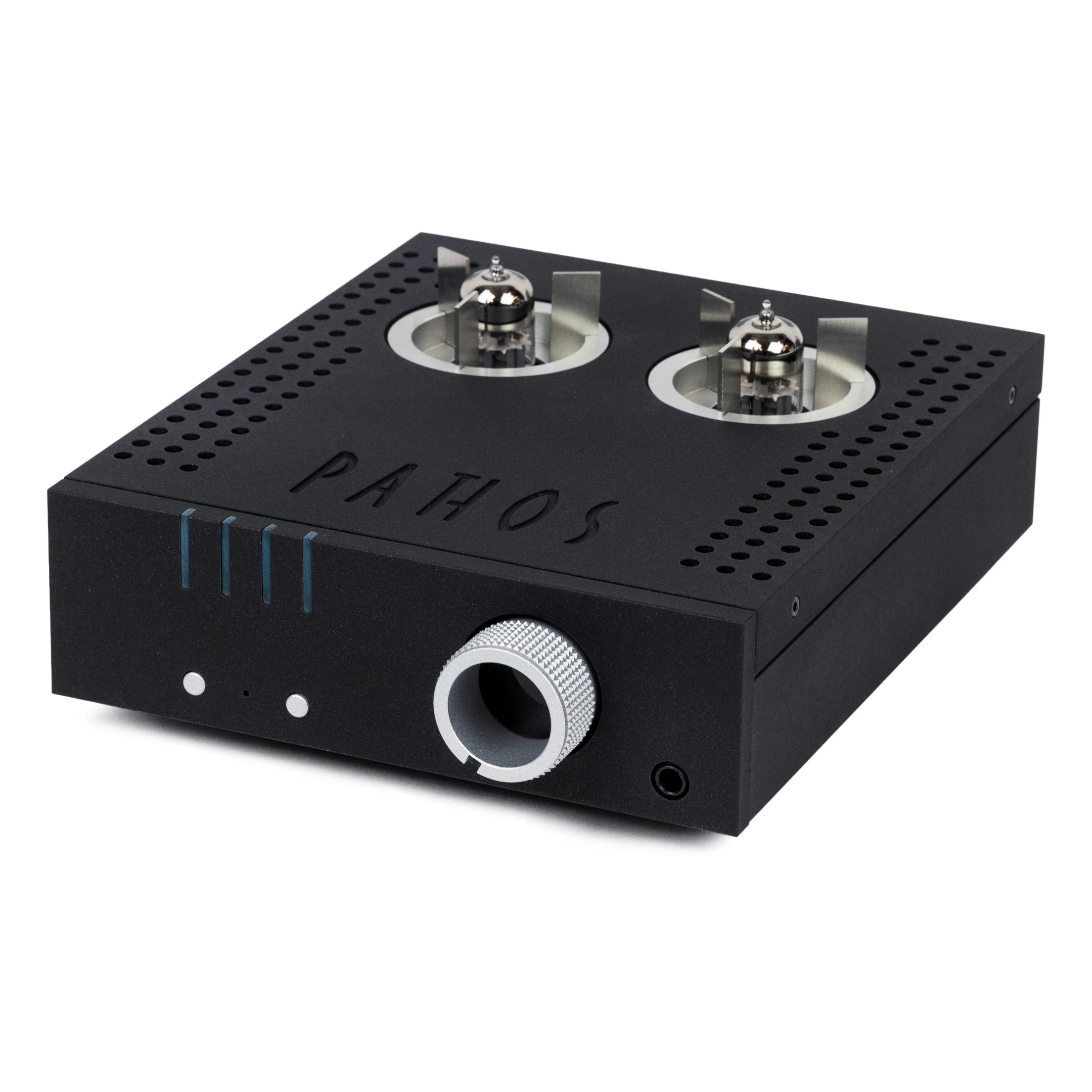 Pathos Aurium Headphone Amplifier black silver - front angle - web Pathos Aurium Headphone Amplifier